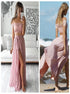 A Line Two Piece Appliques Chiffon Prom Dress with Slit LBQ4157